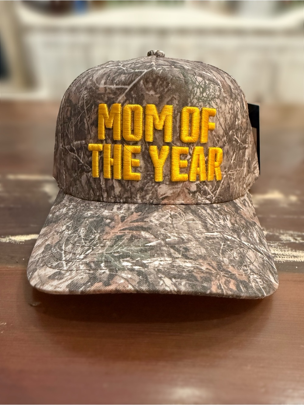 CC Boutique 'Mom of the Year' Camo Baseball Cap with Yellow Embroidery